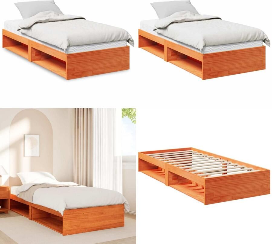 VidaXL Bedbank met matras wasbruin 100x200 cm massief grenenhout Dagbed Dagbedden Slaapbank Logeerbed