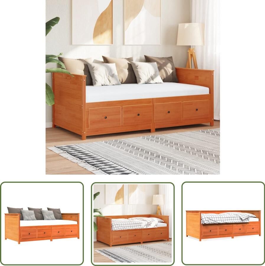 VidaXL Bedbank Slaapbank Bedbank zonder matras wasbruin 100x200 cm massief grenenhout Massief Hout Grenenhout Bruine Kleur