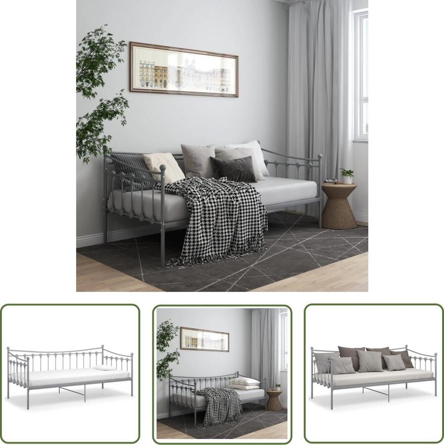 The Living Store Slaapbankframe metaal grijs 90x200 cm Bedbankframe Bedbankframes Slaapbankframe Slaapbankframes Bedframe Bedframes Ledikant Ledikanten Logeerbed Logeerbedden Bedbank - Foto 3