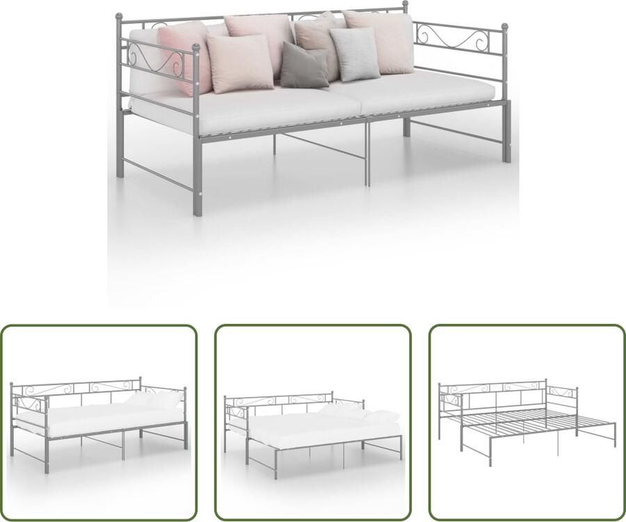 The Living Store Slaapbank Sereno Bedbank Grijs 206.5 x 185 x 89.5 cm Geschikt voor 90 x 200 cm Matras Metalen Constructie Slaapbank Bedbank Metalen Frame Tweepersoonsbed Compact Meubilair