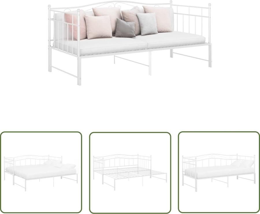 The Living Store Bedframe Uitklapbaar Wit Gepoedercoat metaal 206.5 x 185 x 89.5 cm Geschikt voor matras 90 x 200 cm Met zijplank Sterke metalen constructie Montage vereist
