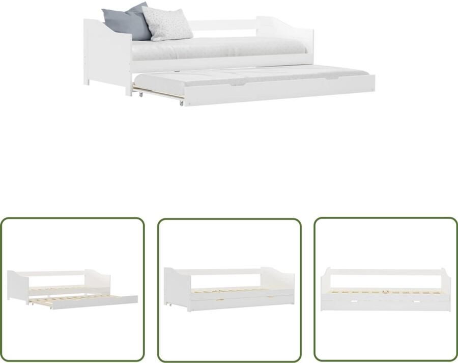 VidaXL Bedbank uittrekbaar Grenenhout Wit Slaapbank Kanapé-bed Multifunctioneel Meubilair Grenenhouten Bed Wit Bed Logeerbed Uitklapbed Klein Appartement Space Saving Furniture