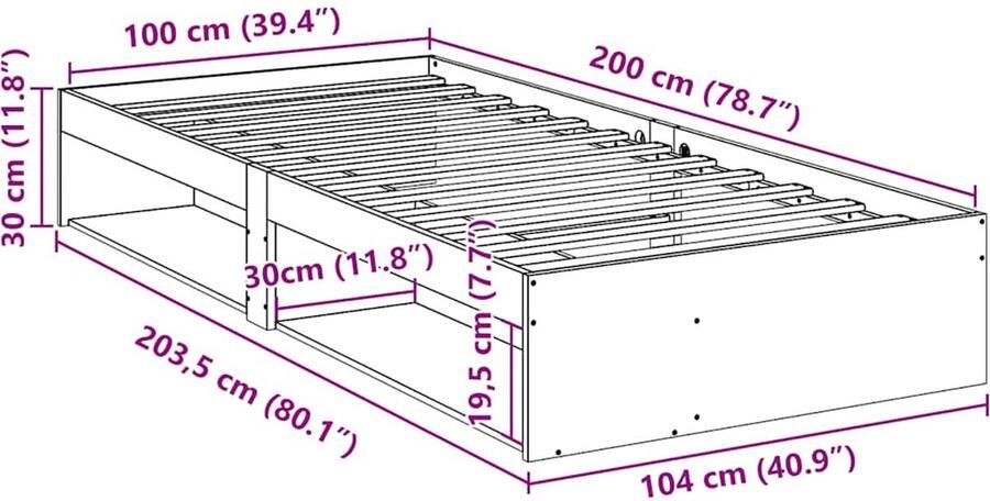 VidaXL Bedbank zonder matras wasbruin 100x200 cm massief grenenhout - Foto 2