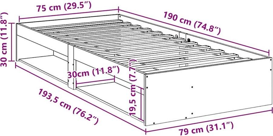 VidaXL Bedbank zonder matras wasbruin 75x190 cm massief grenenhout - Foto 2