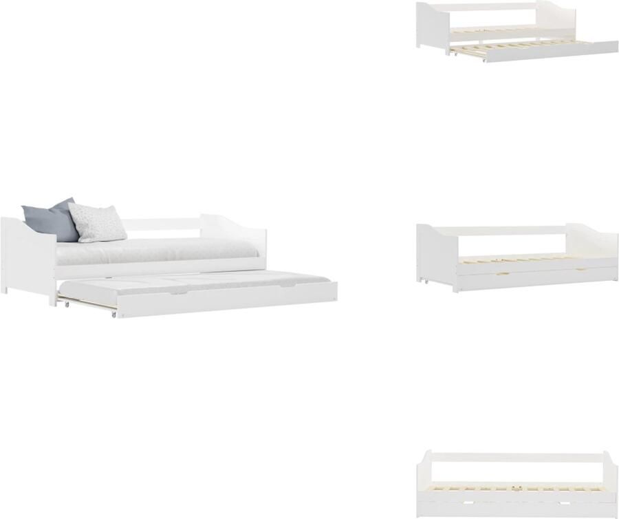VidaXL Slaapbank Multifunctioneel Grenenhouten frame Wit Boven- 205x97.5x66cm Onder- 200x94.5x19cm Wielen Geschikt voor matras 200x90cm Zonder matrassen Bed