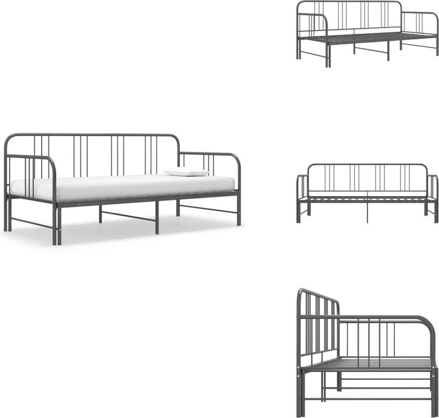 VidaXL Bedbankframe Bedbankframes Frame Met Slaapbank Frames Met Slaapbanken Slaapbankframe uittrekbaar metaal grijs 90x200 cm