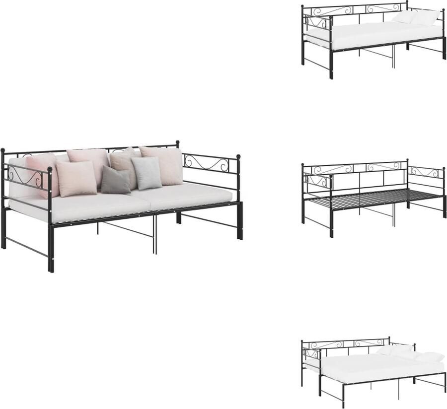 VidaXL Bedbank name Bedbanken 206.5x185x89.5cm Zwart metaal Inclusief zijplank Stevige constructie Geen matrassen Montage vereist Bed