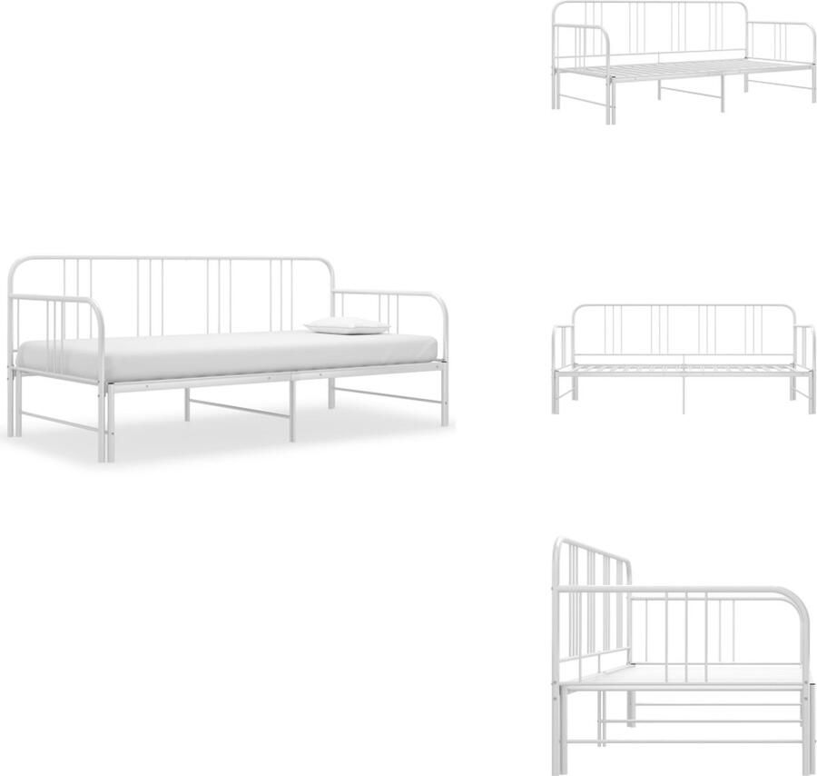 VidaXL Bedbankframe Bedbankframes Frame Met Slaapbank Frames Met Slaapbanken Slaapbankframe uittrekbaar metaal wit 90x200 cm