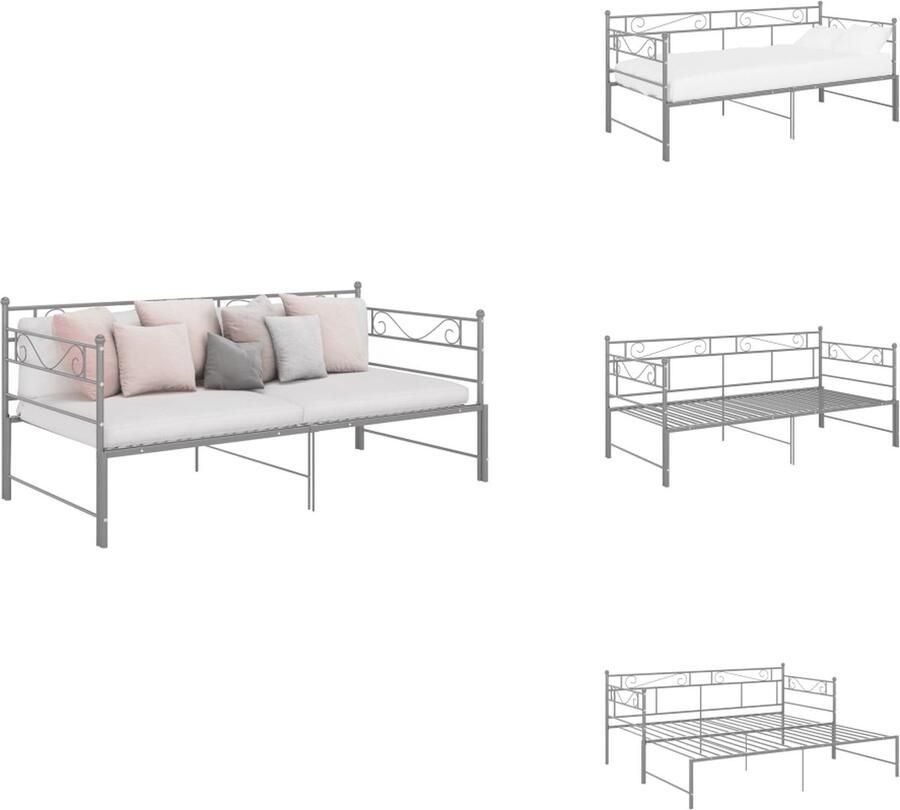 VidaXL Bedbankframe Bedbankframes Frame Met Slaapbank Frames Met Slaapbanken Slaapbankframe uittrekbaar metaal grijs 90x200 cm