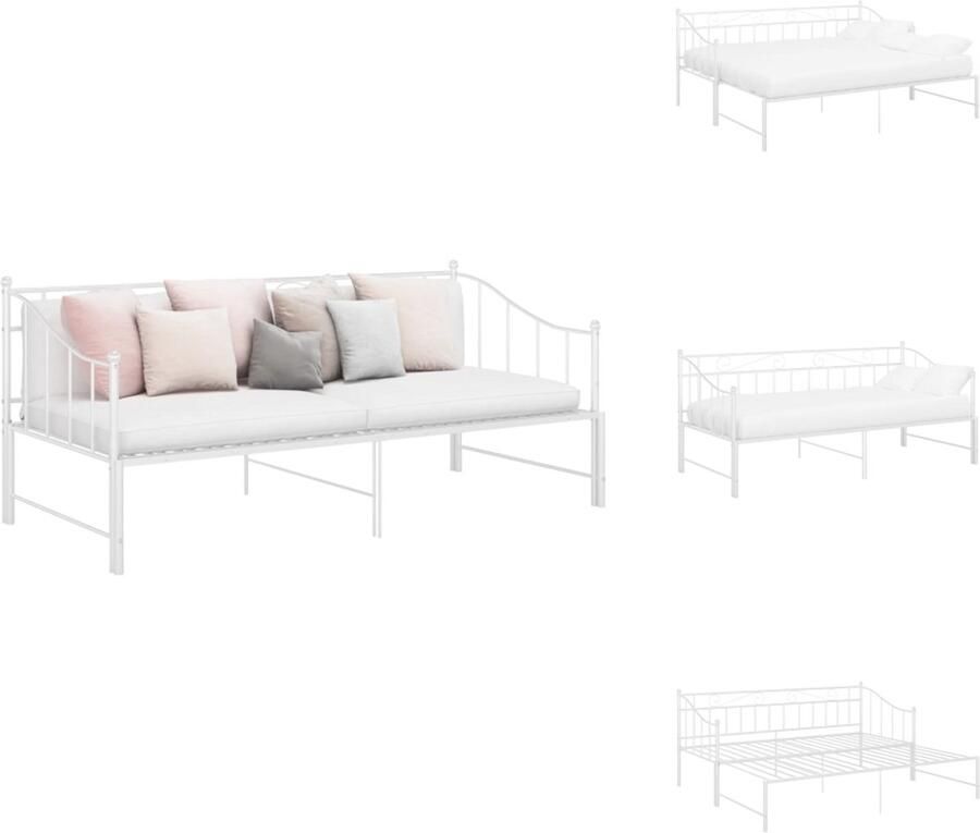 VidaXL Bedframe Uitklapbaar Wit Gepoedercoat metaal 206.5 x 185 x 89.5 cm Geschikt voor matras 90 x 200 cm Met zijplank Sterke metalen constructie Montage vereist Bed