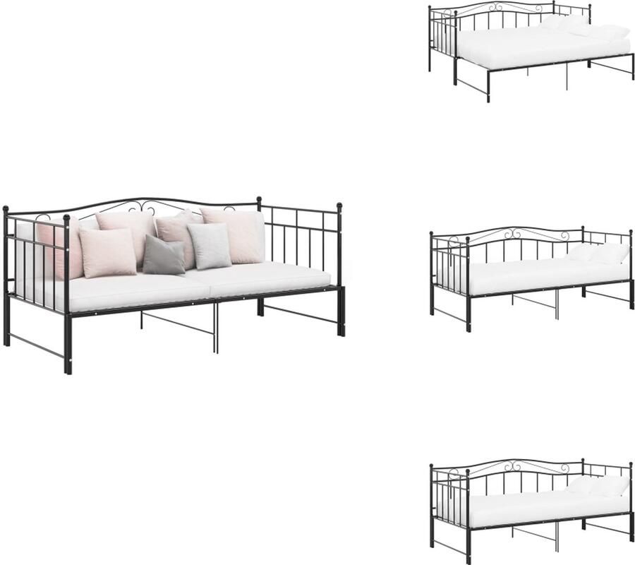 VidaXL Bedbankframe Bedbankframes Frame Met Slaapbank Frames Met Slaapbanken Slaapbankframe uittrekbaar metaal zwart 90x200 cm