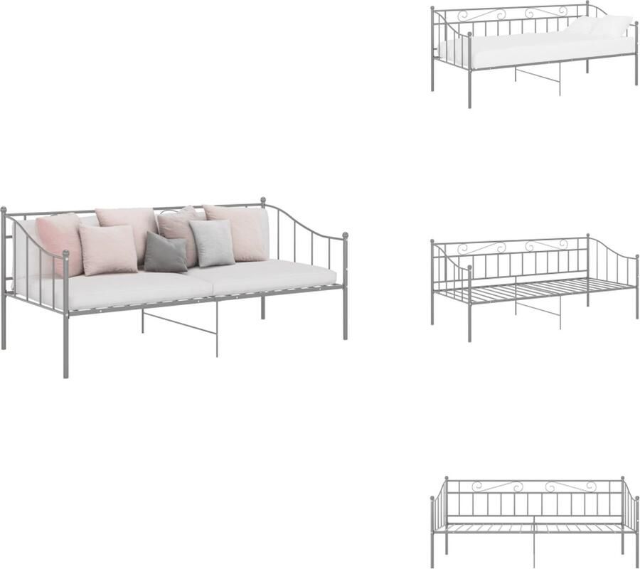 VidaXL Bedbankframe Bedbankframes Slaapbankframe Slaapbankframes Slaapbankframe metaal grijs 90x200 cm