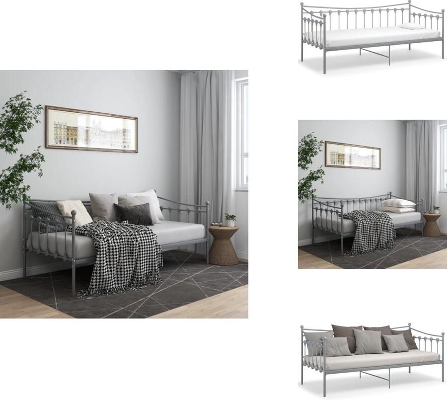 VidaXL Bedbankframe Bedbankframes Slaapbankframe Slaapbankframes Slaapbankframe metaal grijs 90x200 cm