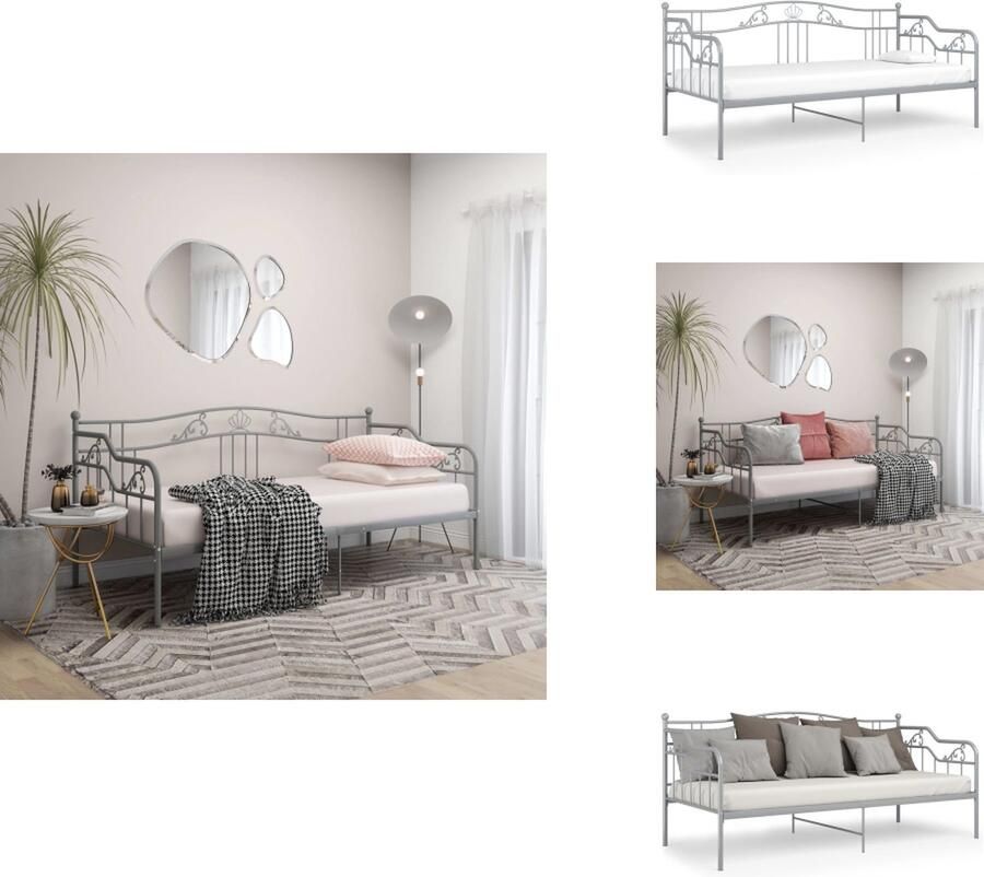 VidaXL Bedbankframe Bedbankframes Slaapbankframe Slaapbankframes Slaapbankframe metaal grijs 90x200 cm - Foto 2