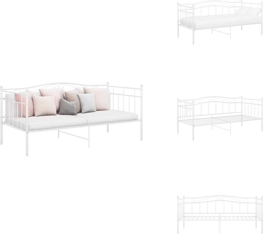 VidaXL Bedbank Nola Slaapbankframe 206.5x95x89.5 cm Wit metaal Geschikte matras 90x200 cm Montage vereist Bed