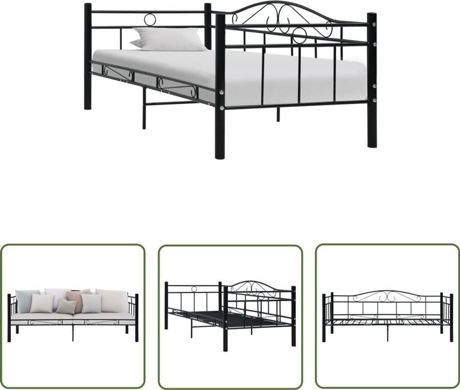 VidaXL Bedbankframe metaal zwart 90x200 cm Metalen Bedbank Slaapkamer Meubilair Zwarte Bedbank Slaapbanken Tweepersoons Bedbank Stapelbare Bedbank