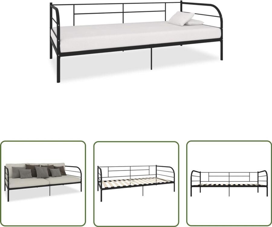 VidaXL Bedbankframe Metaal Zwart 90x200 cm Slaapbank Bedbank Metalen Bedbank Zwarte Slaapkamer Meubels Compact Bed Stapelbare Bank Guest Bed Tweepersoons Bed Zithoek Living Room Furniture Design Sofa Bed