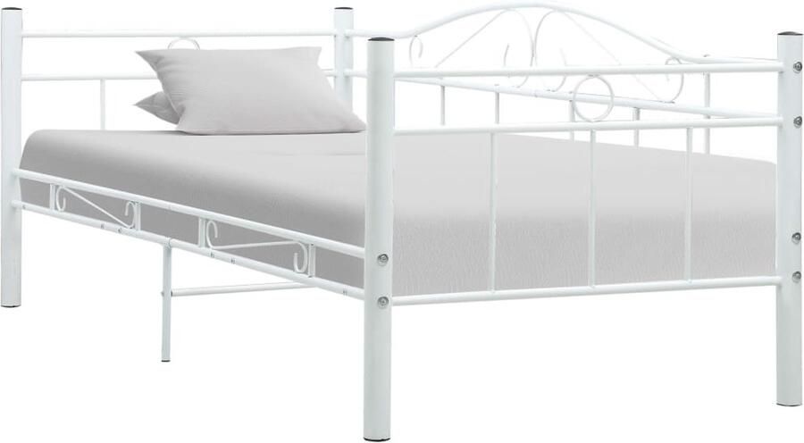 VidaXL Bedbankframe Wit 90x200 cm Metaal Slaapbank Bedbank Logeerbed Metalen Bedbank Witte Slaapkamer Meubels Compact Bed Stapelbare Bank - Foto 2