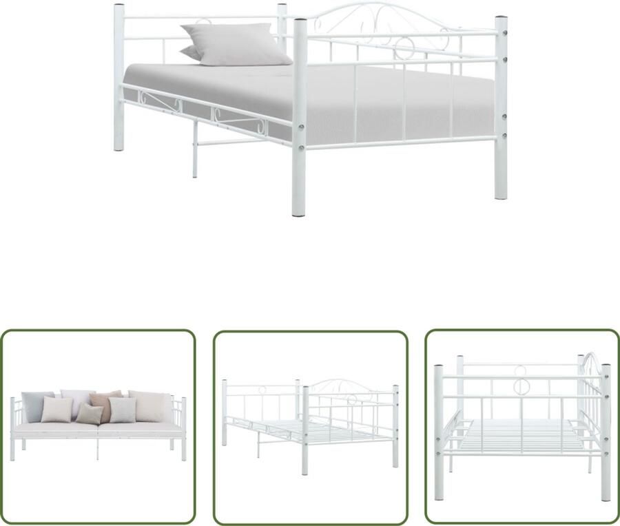 VidaXL Bedbankframe Wit 90x200 cm Metaal Slaapbank Bedbank Logeerbed Metalen Bedbank Witte Slaapkamer Meubels Compact Bed Stapelbare Bank
