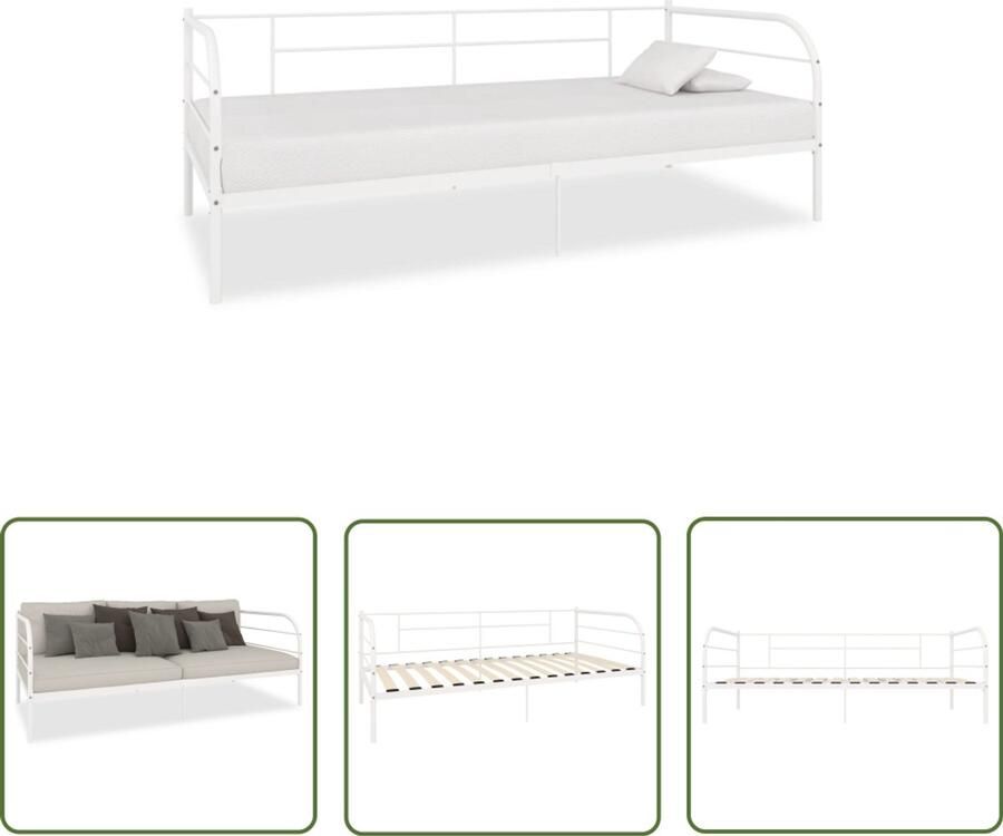 VidaXL Bedbankframe Wit 90x200 cm Metalen Bedbank Slaapkamer Meubels Logeerbed Bankslaapsysteem Compact Bed Stapelbare Bedden Tweepersoons Bed