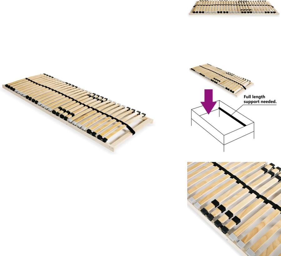 VidaXL Lattenbodem 195 x 80 x 9 cm Massief beukenhouten frame 7 comfortzones Verstelbare stevigheid Hoofd- en voetverstelling Bed