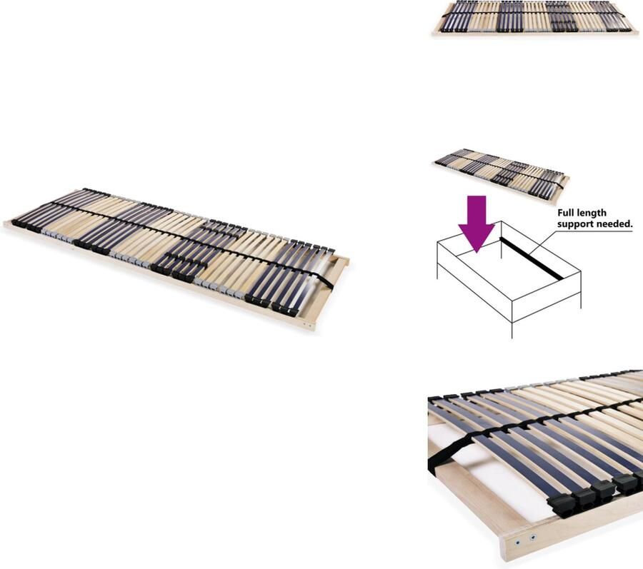 VidaXL Lattenbodem 195 x 90 x 10 cm massief beukenhouten frame berkenhouten latten 42 latten verstelbaar hoofdgedeelte eenvoudige montage Bed