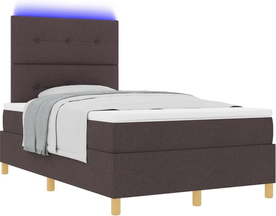 VidaXL Boxspring Bed met Matras & LED Donkerbruin 120x200 cm Stof - Foto 2