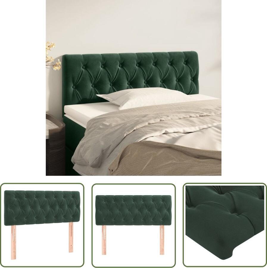 The Living Store Hoofdbord 100 x 7 x 78 88 cm Donkergroen Fluweel Hoofd Bord Beddecoratie Hoofdkussen Velvet Groen - Foto 2