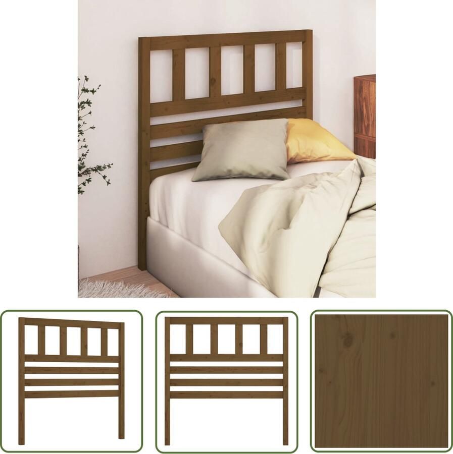 The Living Store Hoofdbord 106x4x100 cm massief grenenhout honingbruin Hoofd Bord Beddecoratie Hoofdeinde Grenenhout Hout