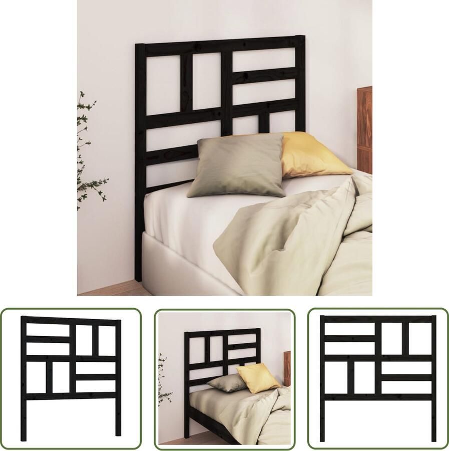 The Living Store Hoofdbord 106x4x104 cm massief grenenhout zwart Hoofd Bord Beddecoratie Hoofdeinde Hout Zwarte Hoofdbord Houten Hoofdbord