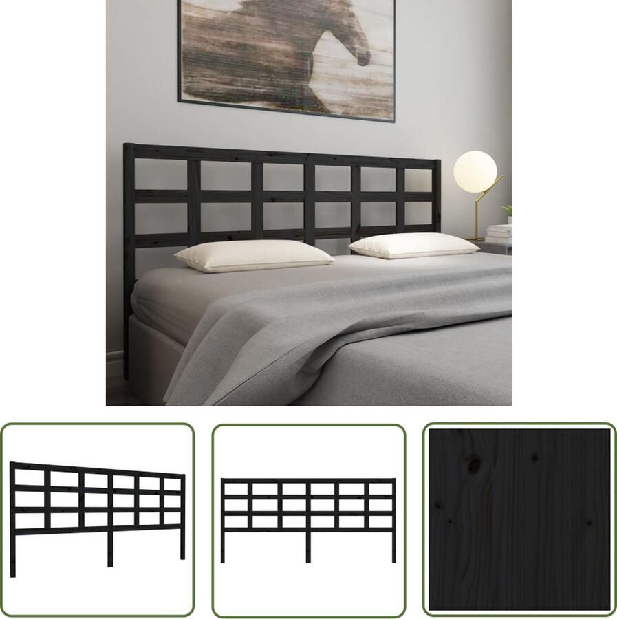 The Living Store Hoofdbord 205 5x4x100 cm massief grenenhout zwart Hoofd Bord Beddecoratie Hoofdeinde Hout Grenenhout