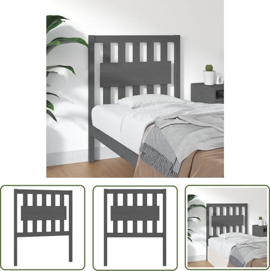 The Living Store Houten Hoofdeinde Grijs 80.5 x 4 x 100 cm Massief Grenenhout Hoofd Bord Beddecoratie Hout Meubilair Houten Hoofdeinde Grijze Hoofdbord