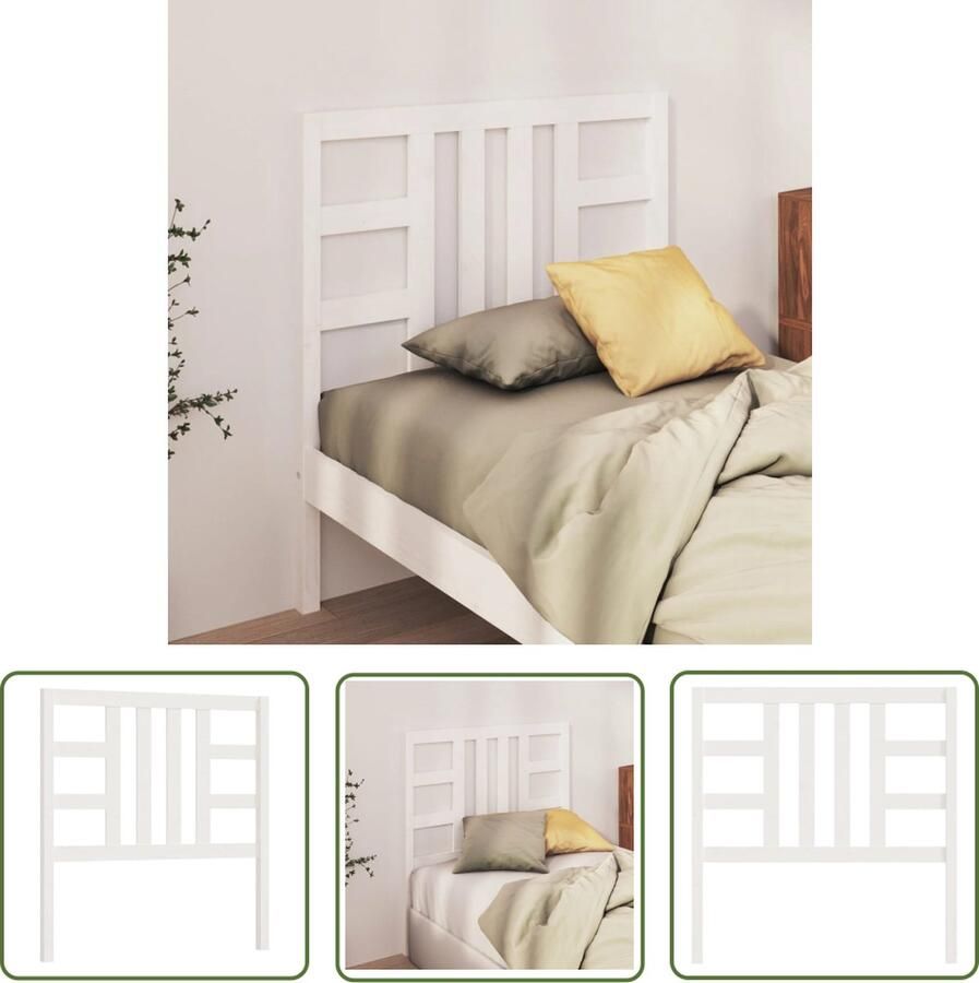 The Living Store Hoofdbord 81x4x100 cm massief grenenhout wit Hoofd Bord Beddecoratie Hoofdeinde Grenenhout Wit