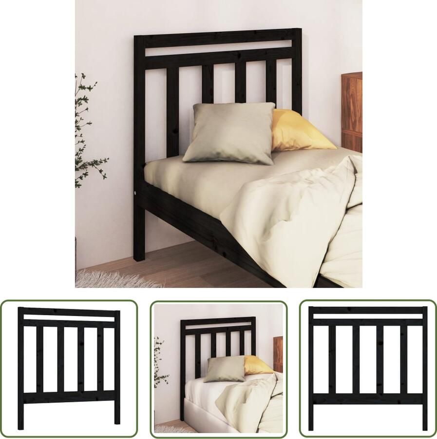 The Living Store Hoofdbord 81x4x100 cm massief grenenhout zwart Hoofd Bord Beddecoratie Hoofdeinde Hout Grenenhout