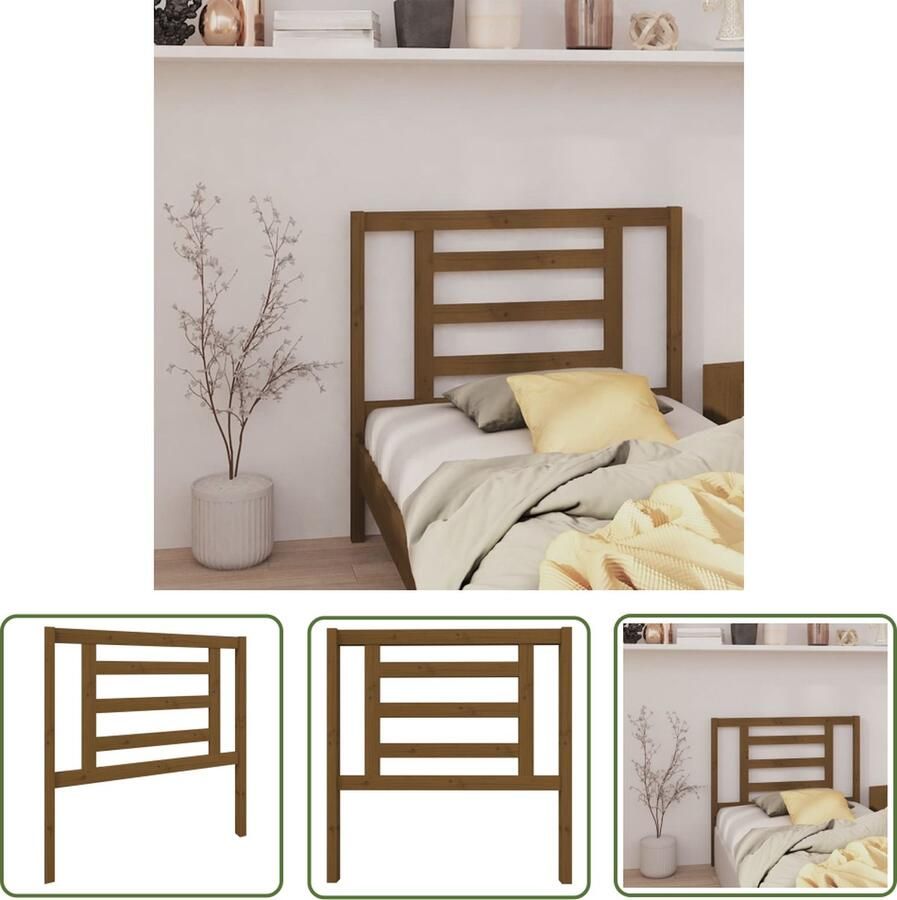 The Living Store Hoofdbord 96x4x100 cm massief grenenhout honingbruin Hoofd Bord Beddecoratie Hoofdkussen Hout Meubilair Grenenhout