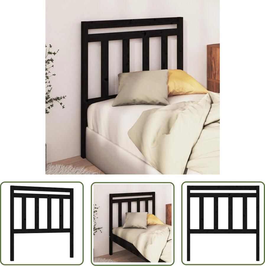 The Living Store Hoofdbord 96x4x100 cm massief grenenhout zwart Hoofd Bord Beddecoratie Hoofdeinde Hout Grenenhout