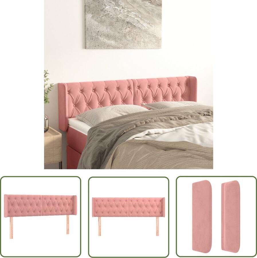 The Living Store Hoofdeind Bed Roze 147 x 16 x 78 88 cm Zacht fluweel Stevige en stabiele poten Hoofd Bord Beddecoratie Hoofdkussen Velvet Roze