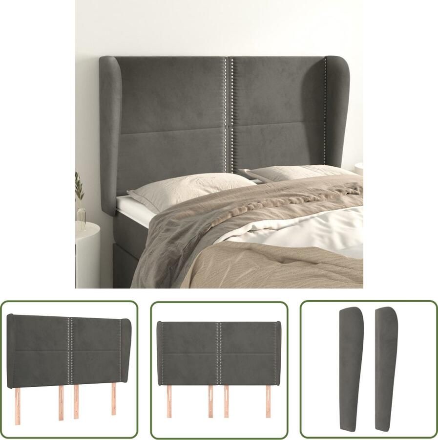 The Living Store Hoofdeind Donkergrijs Stof 147 x 23 x 118 128 cm Zacht fluweel Stevige poten Hoofd Bord Beddecoratie Hoofdbord Grijs Velvet Hoofdbord Stapelbed