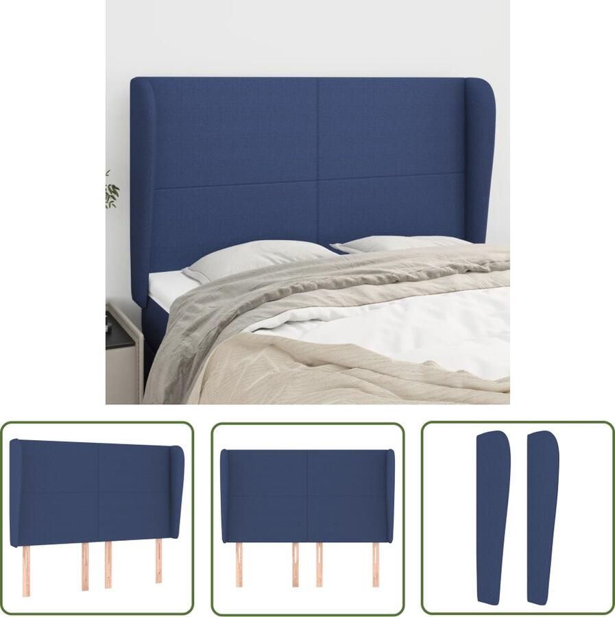 The Living Store Hoofdbord met randen 147x23x118 128 cm stof blauw Hoofd Bord Beddecoratie Hoofdkussen Slaapcomfort Blauwe Kleur