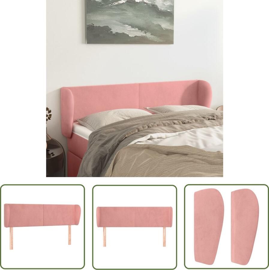 The Living Store Hoofdbord met randen 147x23x78 88 cm fluweel roze Hoofd Bord Beddecoratie Hoofdkussen Velvet Roze