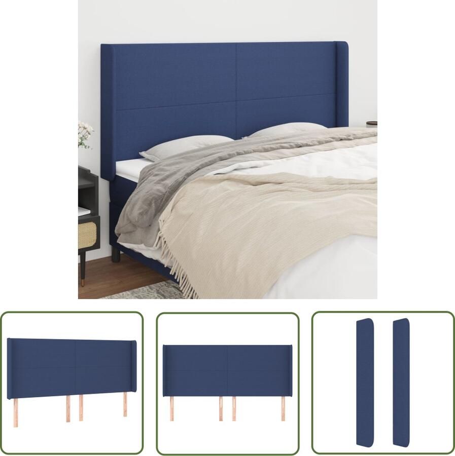 The Living Store Hoofdbord met randen 163x16x118 128 cm stof blauw Hoofd Bord Beddecoratie Hoofdkussen Slaapcomfort Blauwdruk