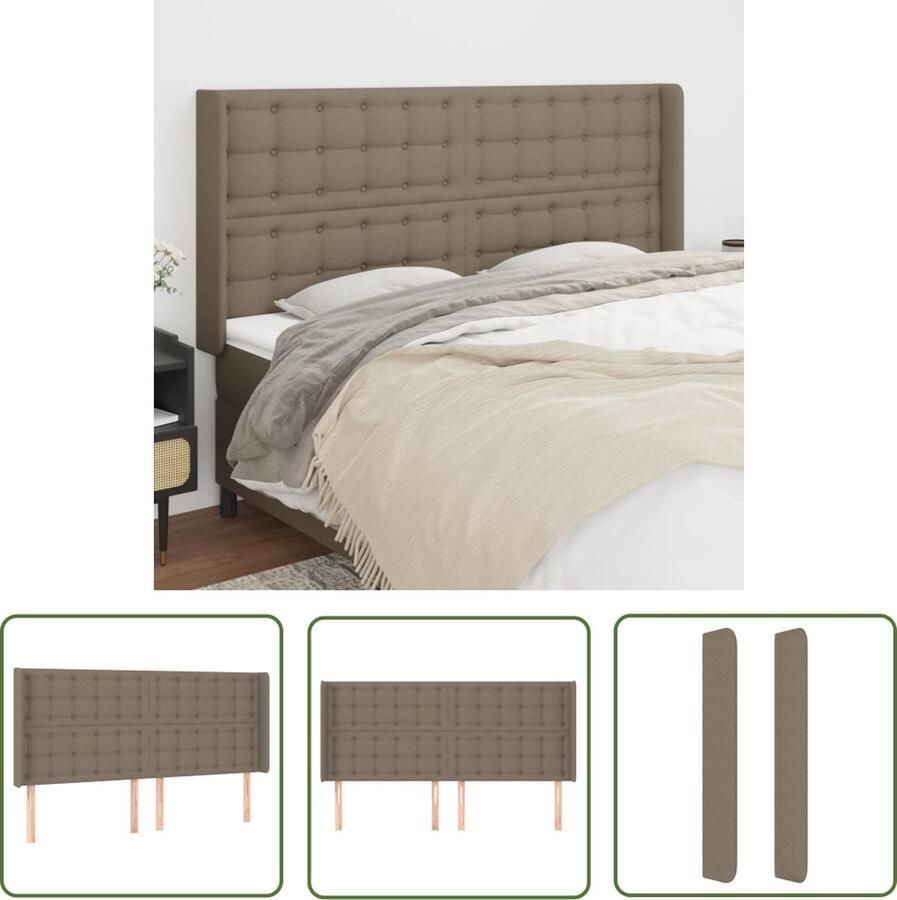 The Living Store Hoofdbord Klassiek Taupe 163 x 16 x 118 128 cm Duurzaam stofmateriaal Stabiele houten poten Verstelbare hoogte Hoofd Bord Beddecoratie Slaapkamers Stof Headboard Klassiek Hoofdbord