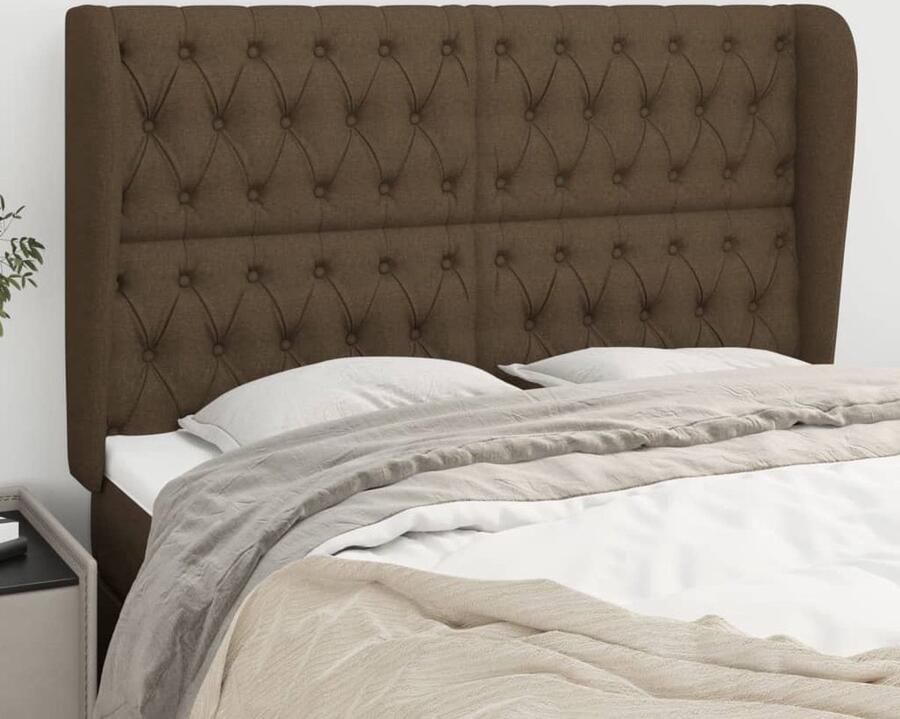 The Living Store Hoofdbord met randen 163x23x118 128 cm stof donkerbruin Hoofd Bord Beddecoratie Hoofdkussen Slaapcomfort Donkere Meubels