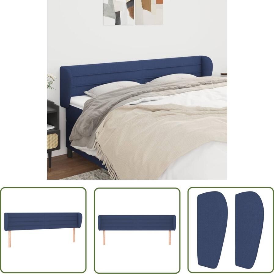 The Living Store Hoofdbord 163 x 23 x 78 88 cm blauw (100% polyester) Hoofd Bord Beddecoratie Hoofdkussen Slaapcomfort Blauwe Kamer