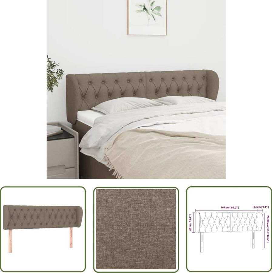 The Living Store Hoofdeind Trendy Hoogte Verstelbaar Taupe 163x23x78 88 cm Hoofd Bord Beddecoratie Hoofdkussen Stoffen Hoofdbord Beige Hoofdbord - Foto 3