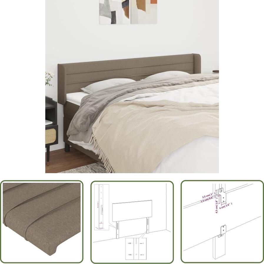 The Living Store Hoofdbord met randen 183x16x78 88 cm stof taupe Hoofd Bord Beddecoratie Hoofdkussen Stoffen Hoofdbord Taupecleur - Foto 2