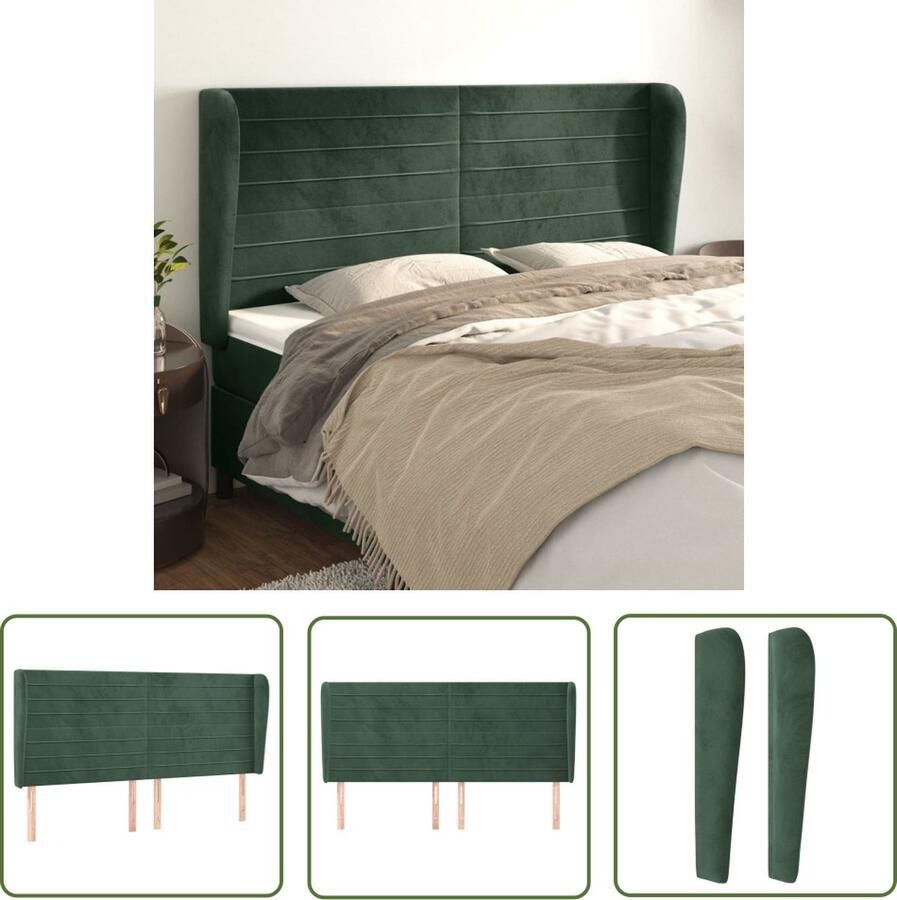 The Living Store Hoofdbord Klassiek Hoofdborden Afmeting- 183 x 23 x 118 128 cm Kleur- Donkergroen Hoofd Bord Beddecoratie Hoofdkussen Klassiek Hoofdbord Velvet Hoofdbord