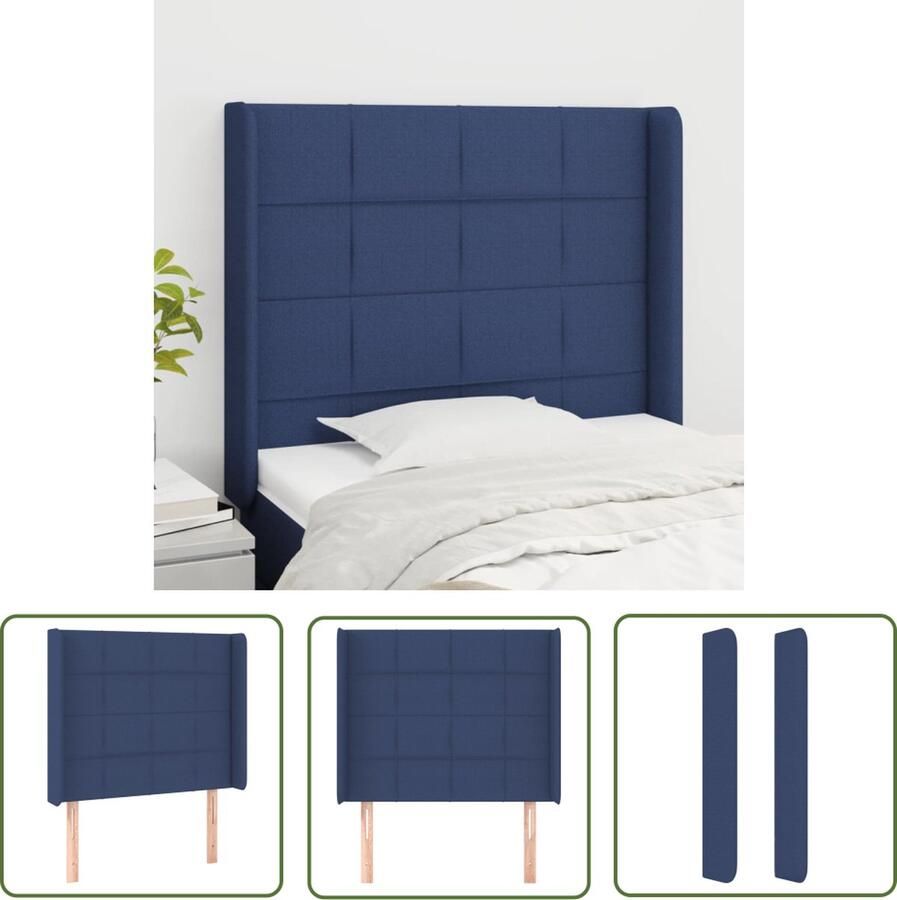 The Living Store Hoofdbord met randen 83x16x118 128 cm stof blauw Hoofd Bord Beddecoratie Hoofdbord Blauww Stoffen Hoofdbord Modern Hoofdbord