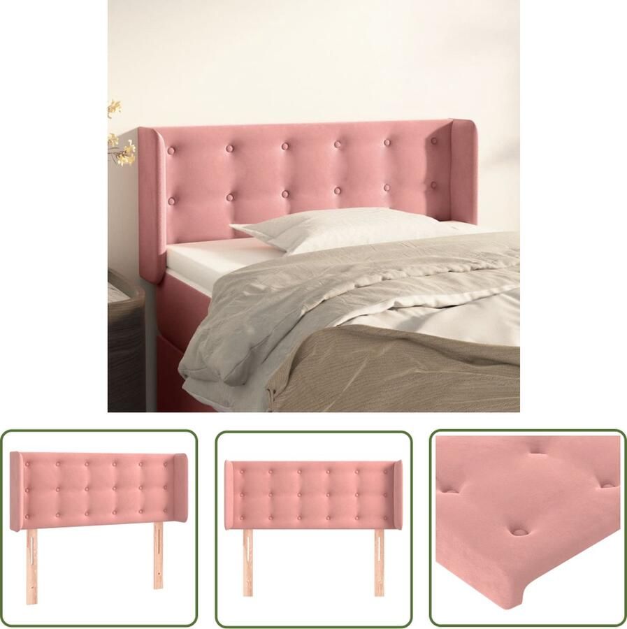 The Living Store Hoofdeind Classic s Hoofdbord Roze 93 x 16 x 78 88 cm Fluweel Stabiele Poten Hoofd Bord Beddecoratie Hoofdkussen Velvet Roze Kleur