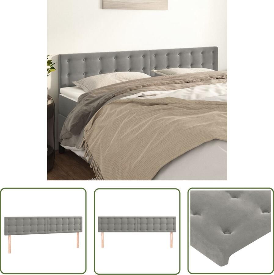 The Living Store Hoofdborden 2 st 100 x 5 x 78 88 cm fluweel lichtgrijs Hoofd Bord Slaap Kamer Decoratie Hoofdbord Grijs Velvet Hoofdbord Luxe Hoofdbord - Foto 2